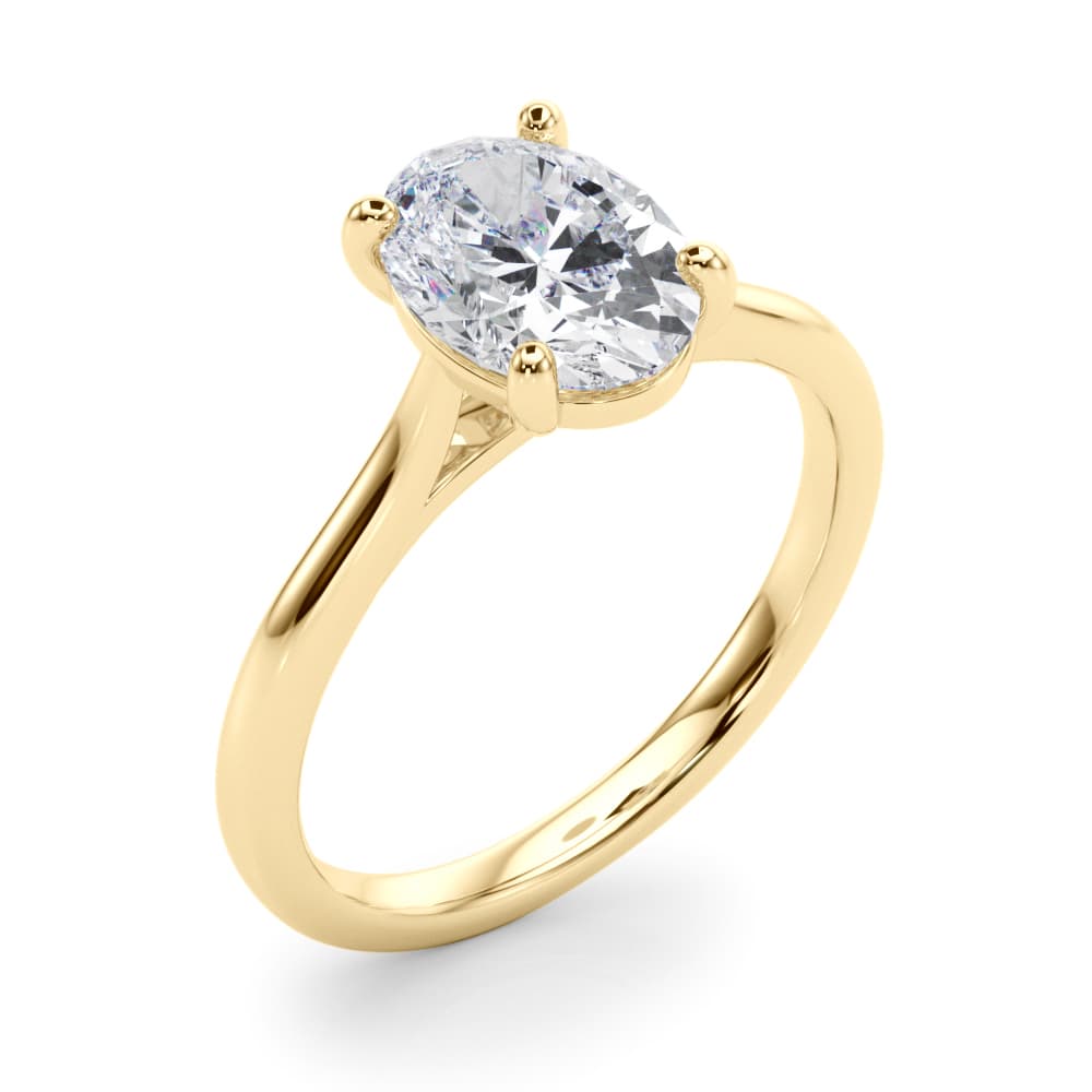Solitaire Oval Engagement Ring, style 85398, Angle view in yellow gold