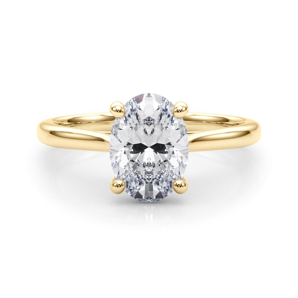Solitaire Oval Engagement Ring, style 85398, On hand view in yellow gold