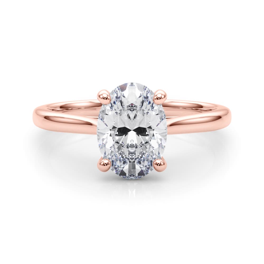 Solitaire Oval Engagement Ring, style 85398, On hand view in rose gold
