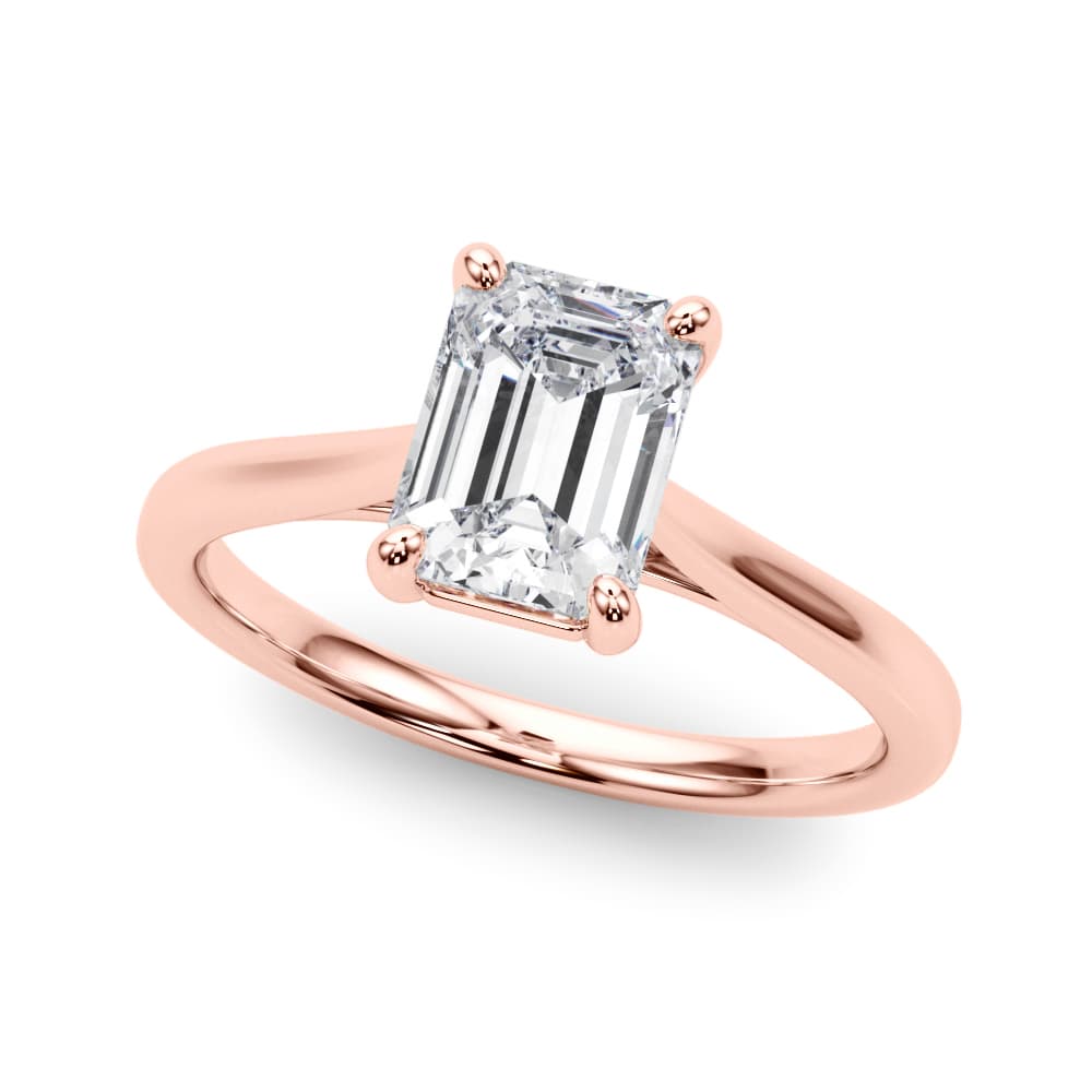 Solitaire Emerald Cut Engagement Ring, style 85399, Front view in rose gold