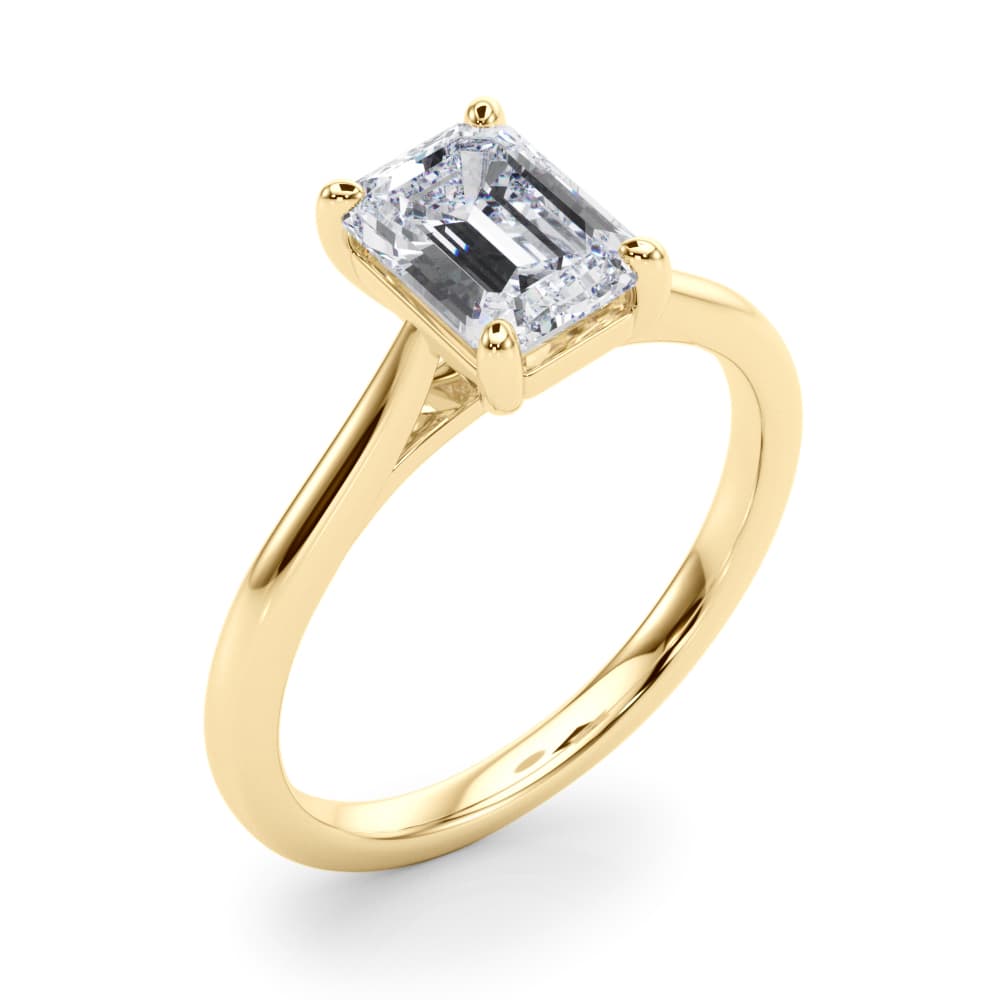 Solitaire Emerald Cut Engagement Ring, style 85399, Angle view in yellow gold