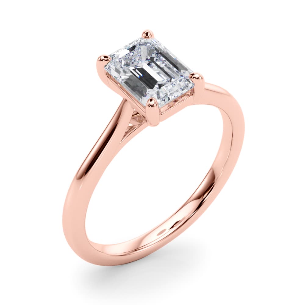 Solitaire Emerald Cut Engagement Ring, style 85399, Angle view in rose gold