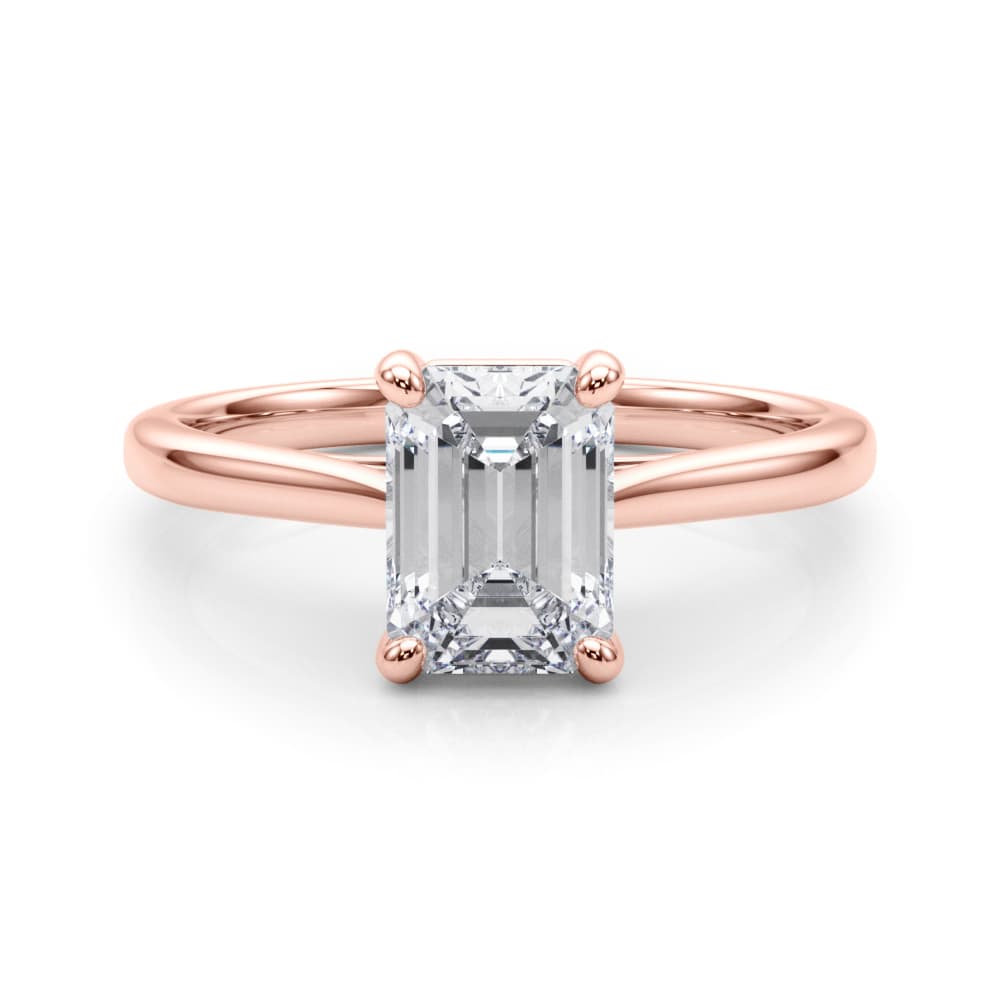 Solitaire Emerald Cut Engagement Ring, style 85399, On hand view in rose gold
