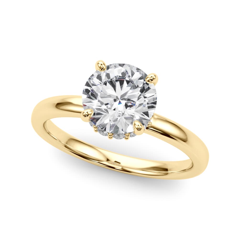 Round Hidden Halo Engagement Ring, style 85400, Front view in yellow gold