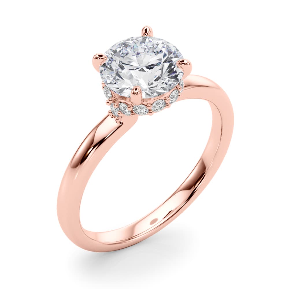 Round Hidden Halo Engagement Ring, style 85400, Angle view in rose gold