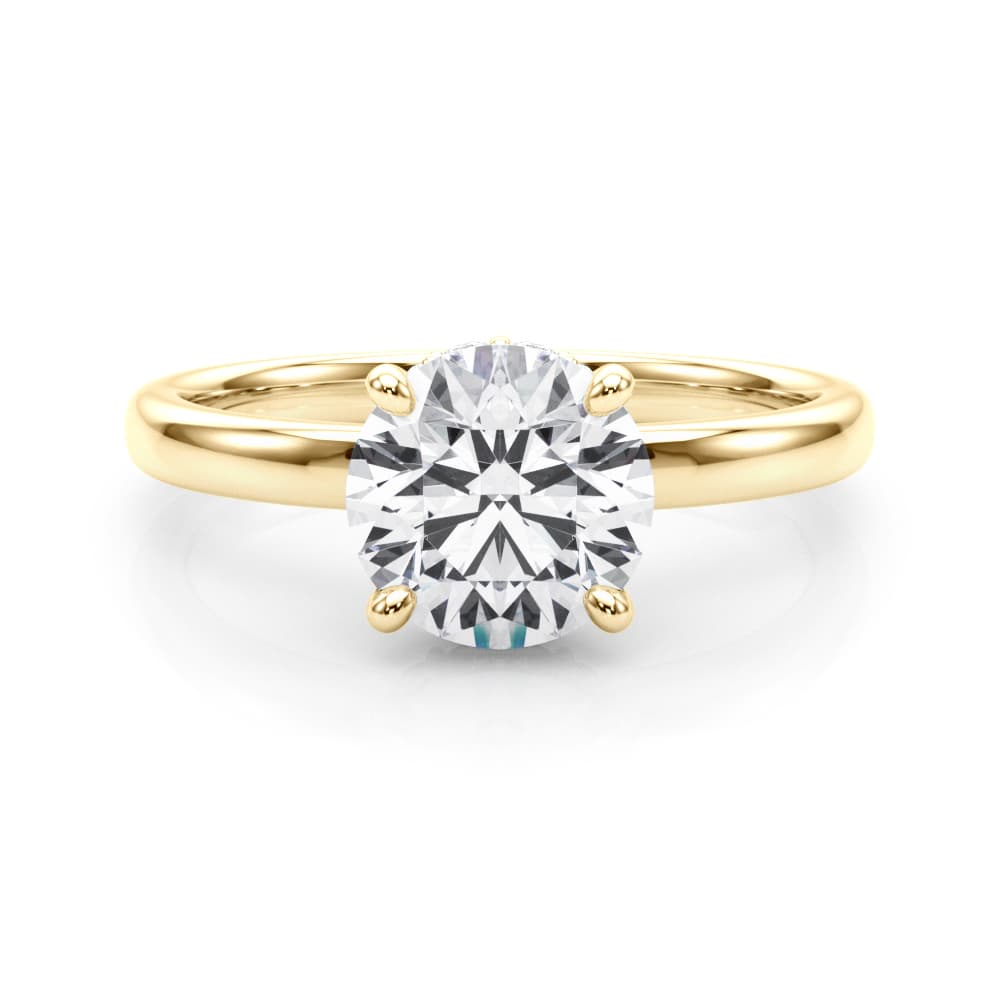 Round Hidden Halo Engagement Ring, style 85400, On hand view in yellow gold