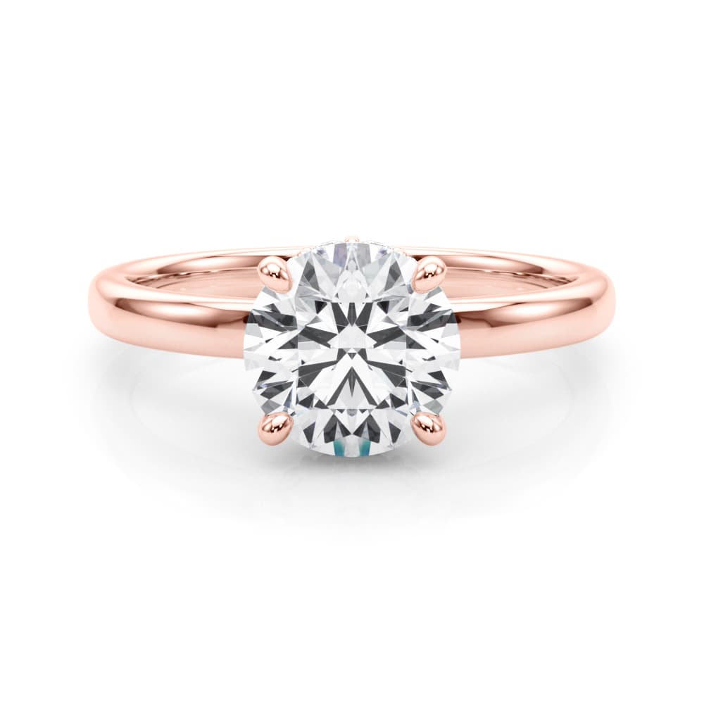 Round Hidden Halo Engagement Ring, style 85400, On hand view in rose gold