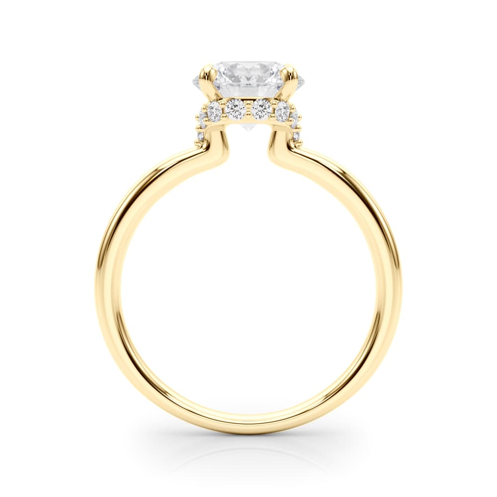 Round Hidden Halo Engagement Ring, style 85400, Side view in yellow gold