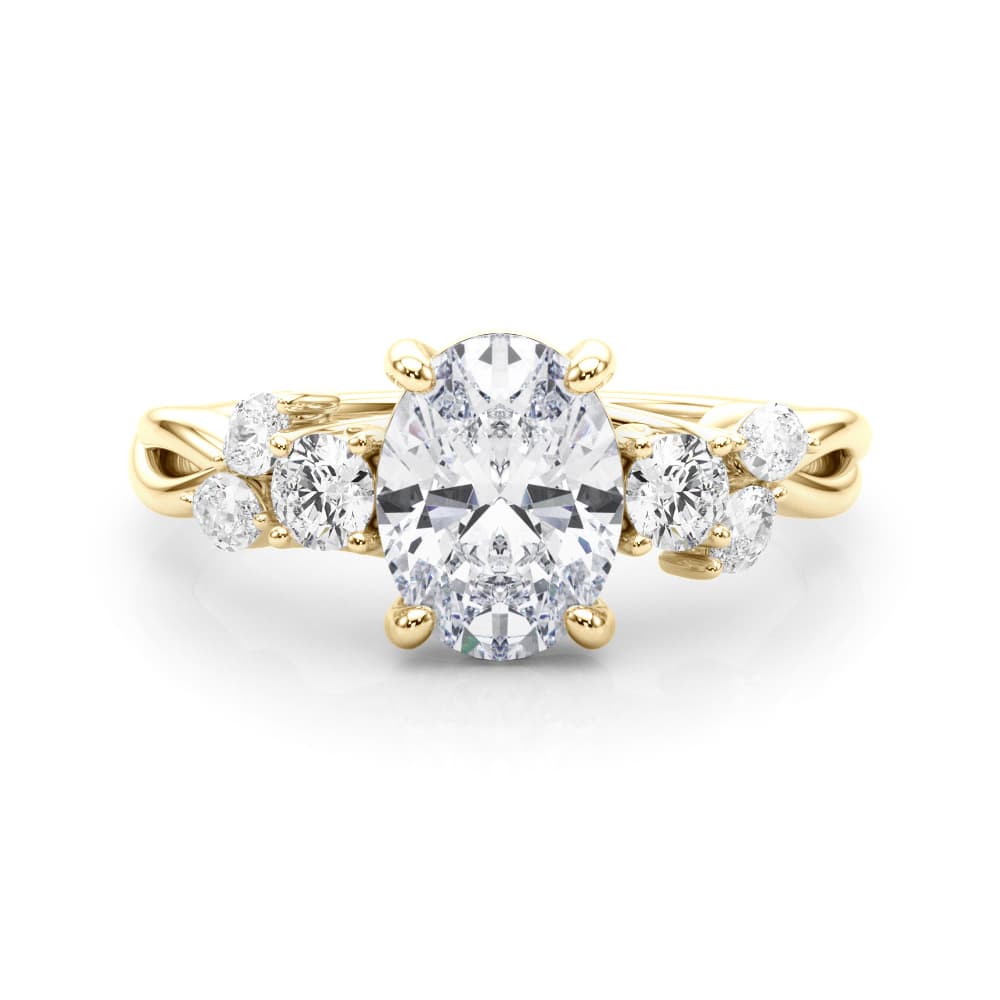 Scattered Oval Engagement Ring, style 85401, On hand view in yellow gold