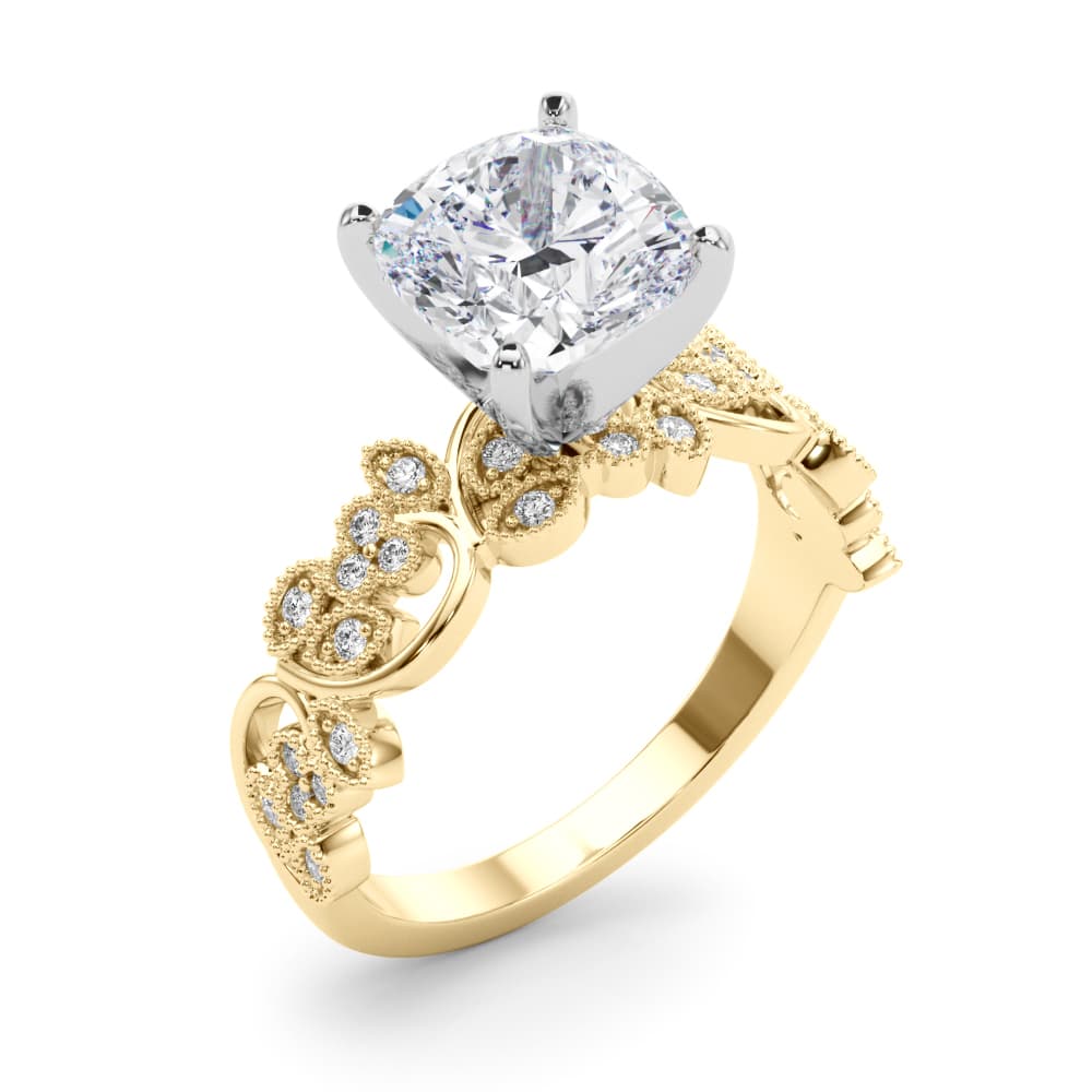 Floral Engagement Ring, style 85403, Angle view in yellow gold
