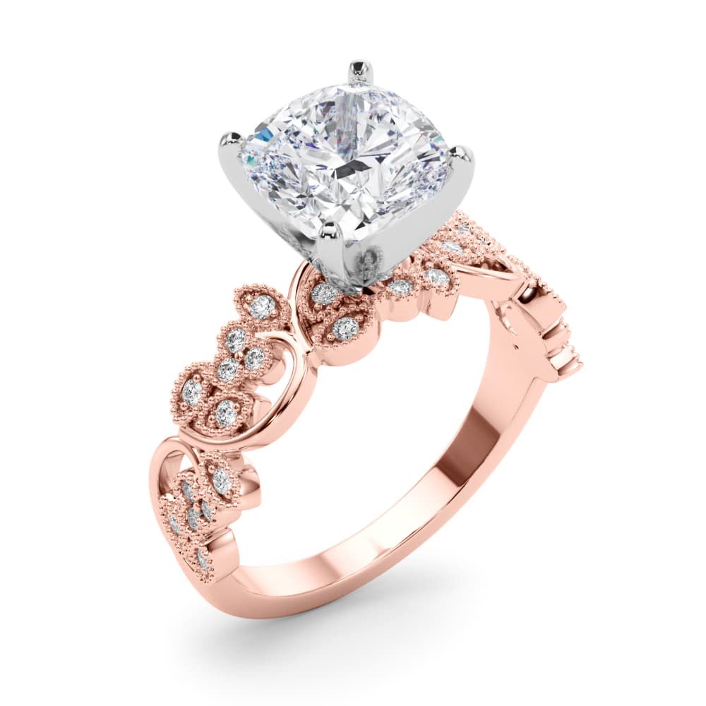 Floral Engagement Ring, style 85403, Angle view in rose gold