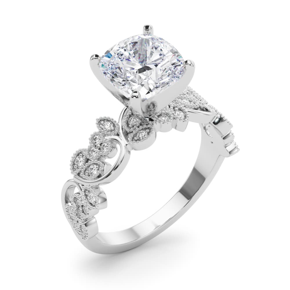 Floral Engagement Ring, style 85403, Angle view in white gold or platinum