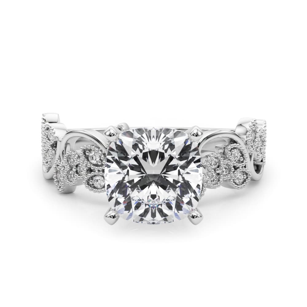 Floral Engagement Ring, style 85403, On hand view in white gold or platinum