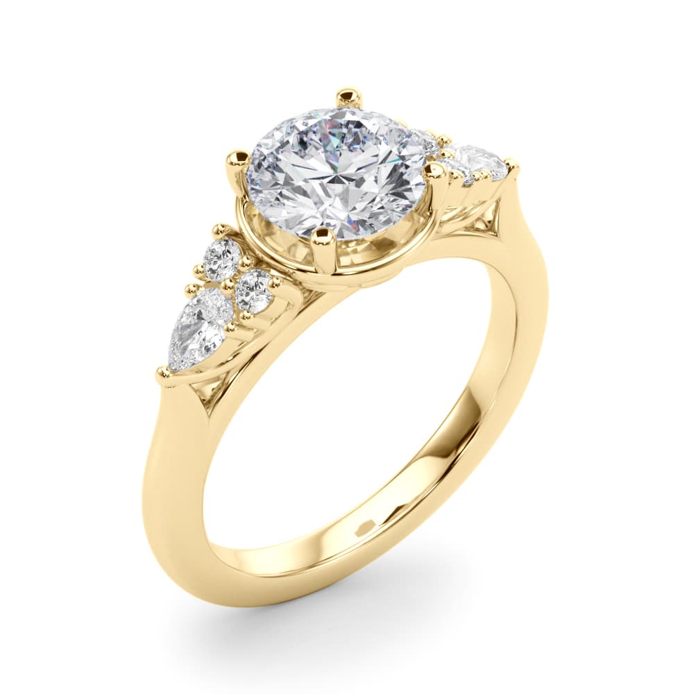 Contemporary Round Engagement Ring, style 85405, Angle view in yellow gold
