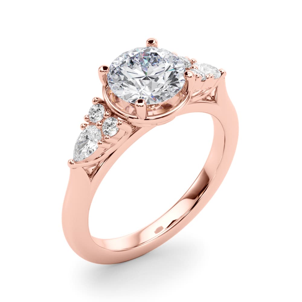 Contemporary Round Engagement Ring, style 85405, Angle view in rose gold