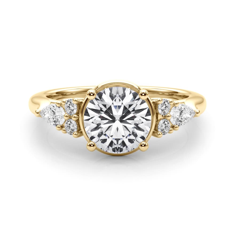 Contemporary Round Engagement Ring, style 85405, On hand view in yellow gold