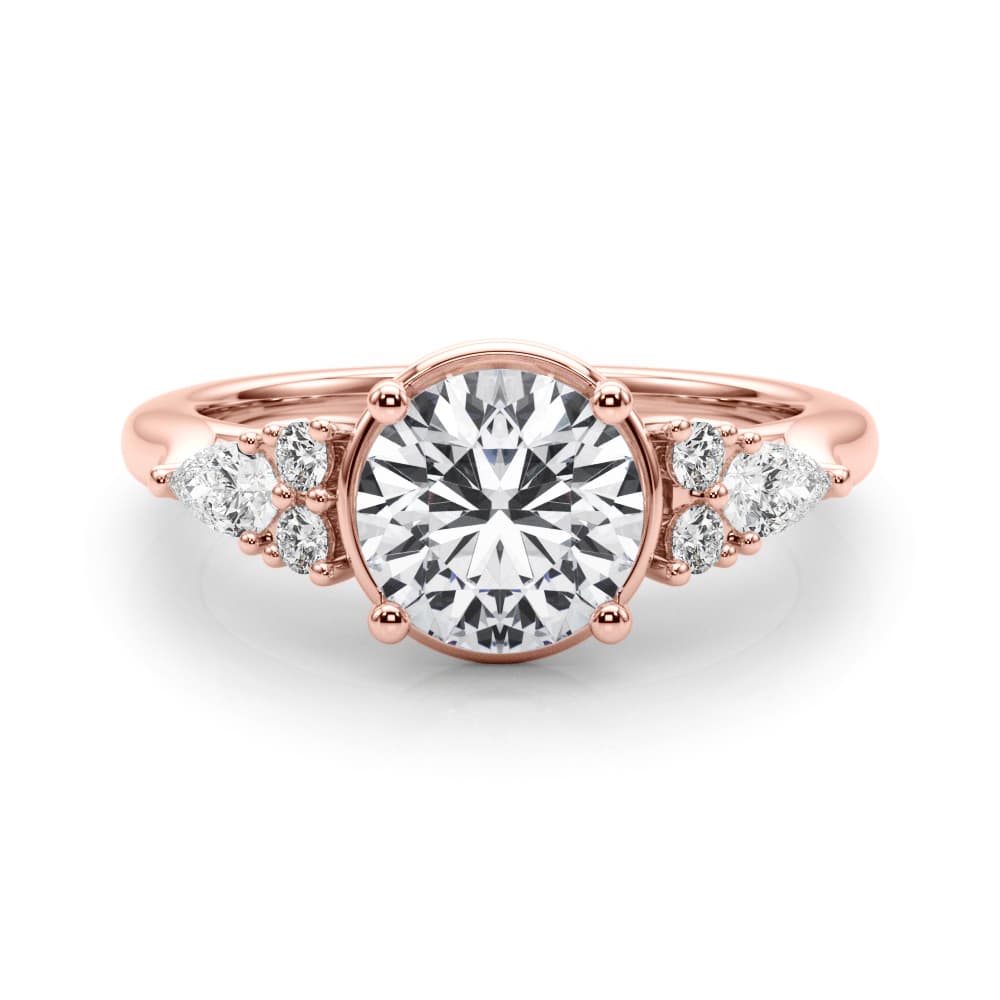 Contemporary Round Engagement Ring, style 85405, On hand view in rose gold