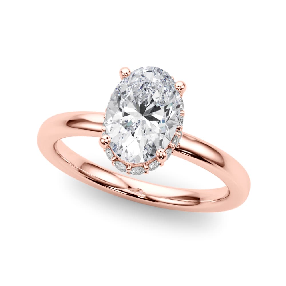 Hidden Halo Oval Engagement Ring, style 85406, Front view in rose gold