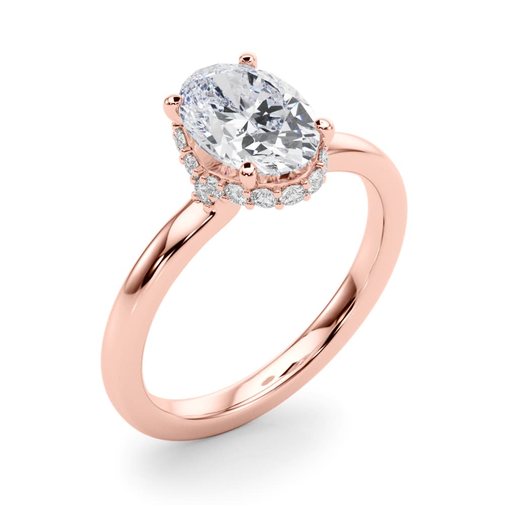 Hidden Halo Oval Engagement Ring, style 85406, Angle view in rose gold