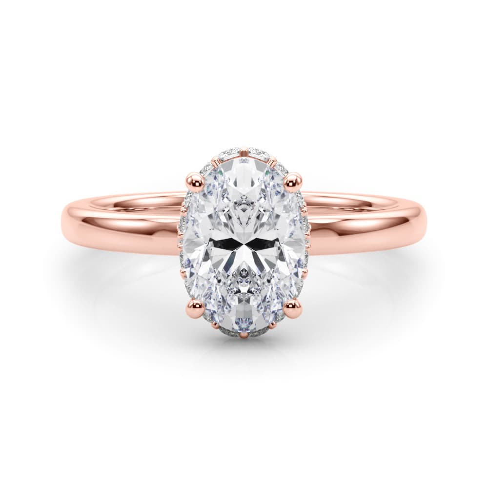 Hidden Halo Oval Engagement Ring, style 85406, On hand view in rose gold