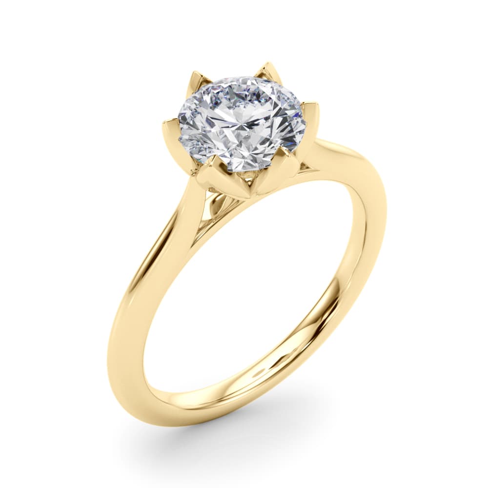 6-Prong Round Tulip Solitaire Engagement Ring, style 85410, Angle view in yellow gold