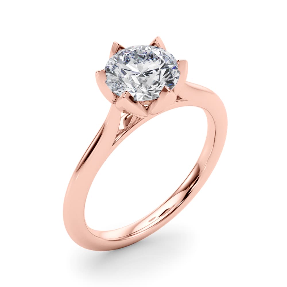 6-Prong Round Tulip Solitaire Engagement Ring, style 85410, Angle view in rose gold