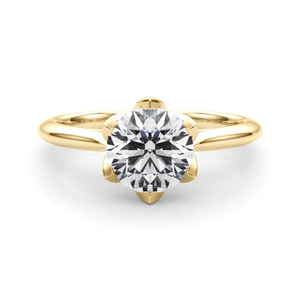 6-Prong Round Tulip Solitaire Engagement Ring, style 85410, On hand view in yellow gold