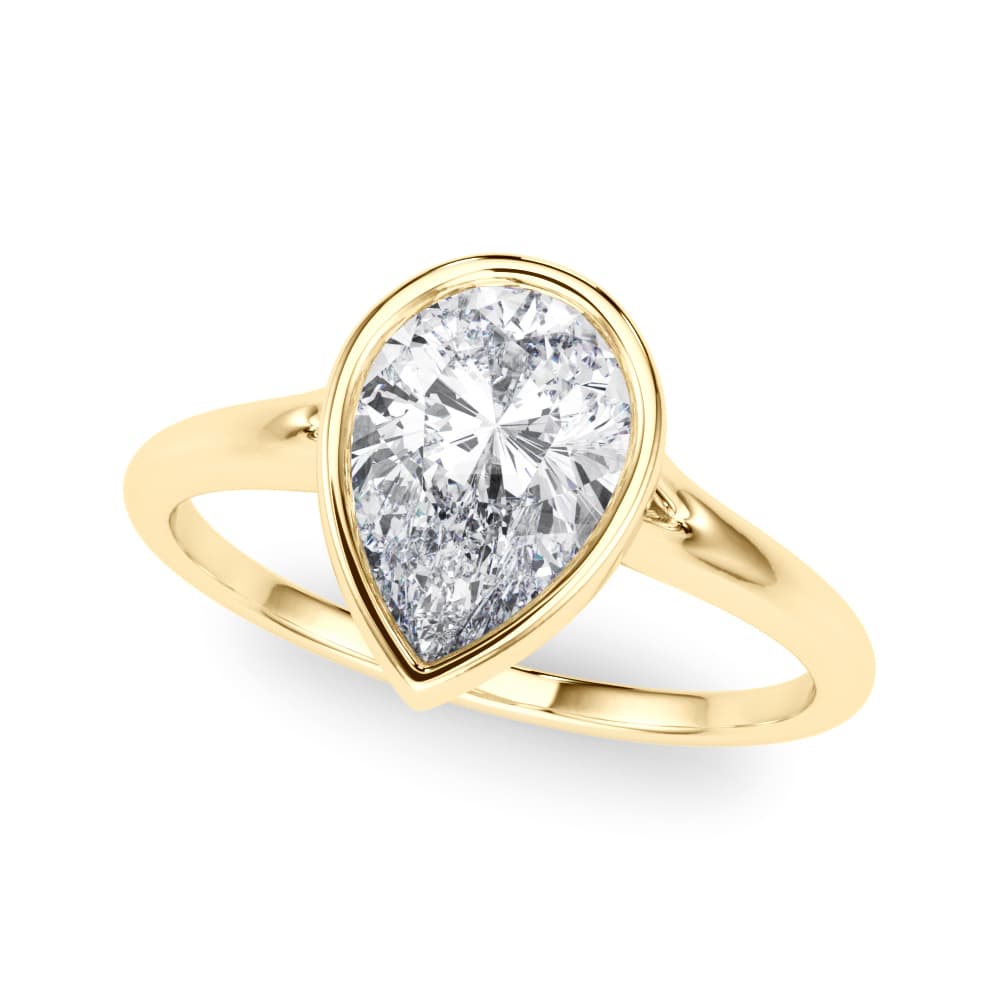 Bezel Set Pear Solitaire Engagement Ring, style 85413, Front view in yellow gold