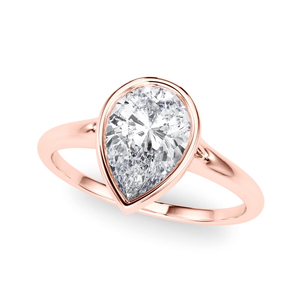 Bezel Set Pear Solitaire Engagement Ring, style 85413, Front view in rose gold