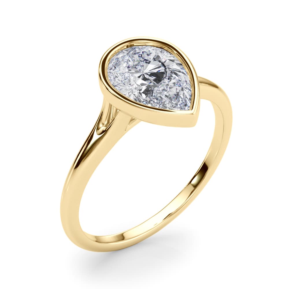 Bezel Set Pear Solitaire Engagement Ring, style 85413, Angle view in yellow gold