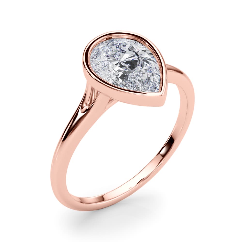 Bezel Set Pear Solitaire Engagement Ring, style 85413, Angle view in rose gold