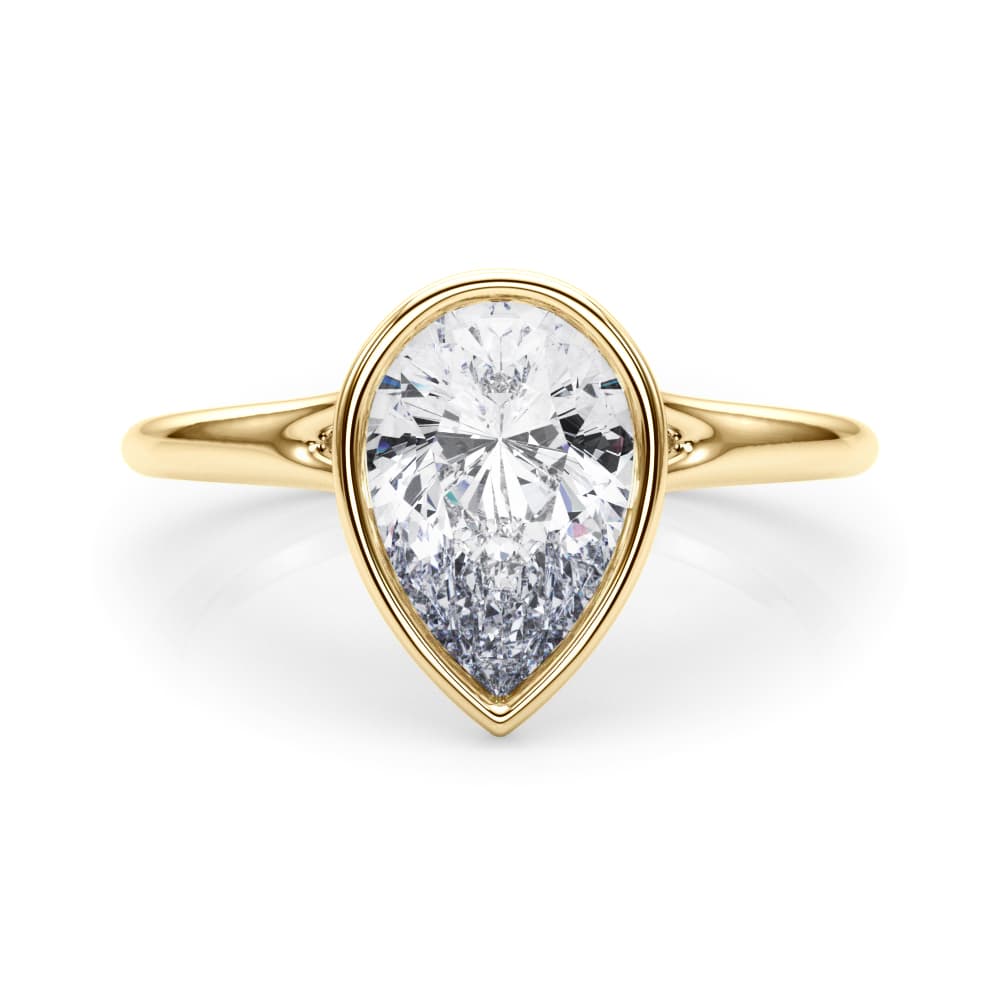 Bezel Set Pear Solitaire Engagement Ring, style 85413, On hand view in yellow gold