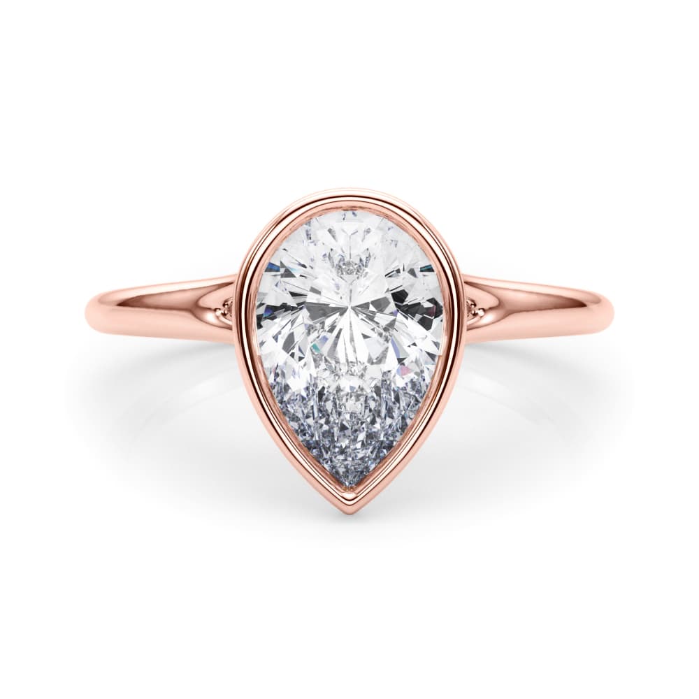 Bezel Set Pear Solitaire Engagement Ring, style 85413, On hand view in rose gold