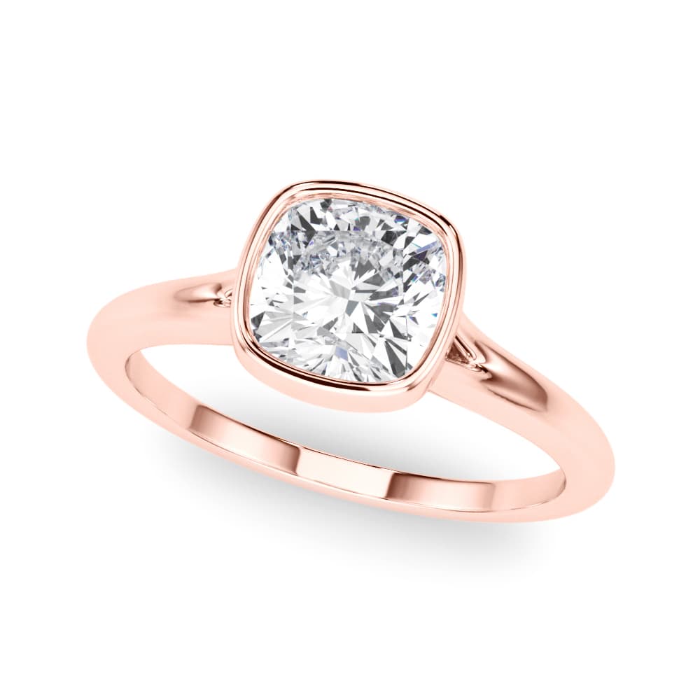 Bezel Set Cushion Solitaire Engagement Ring, style 85414, Front view in rose gold