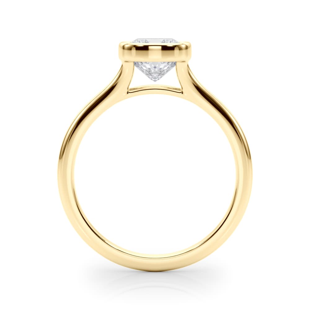 Bezel Set Cushion Solitaire Engagement Ring, style 85414, Side view in yellow gold