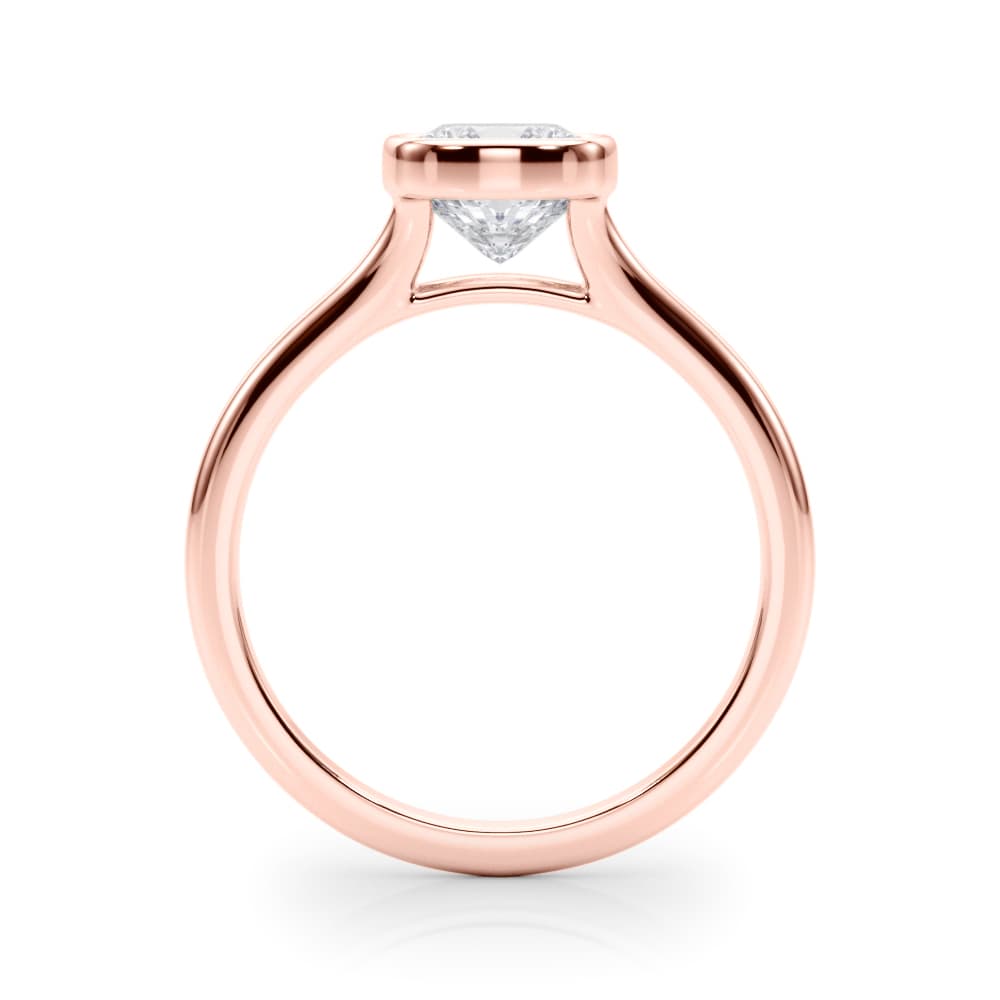 Bezel Set Cushion Solitaire Engagement Ring, style 85414, Side view in rose gold