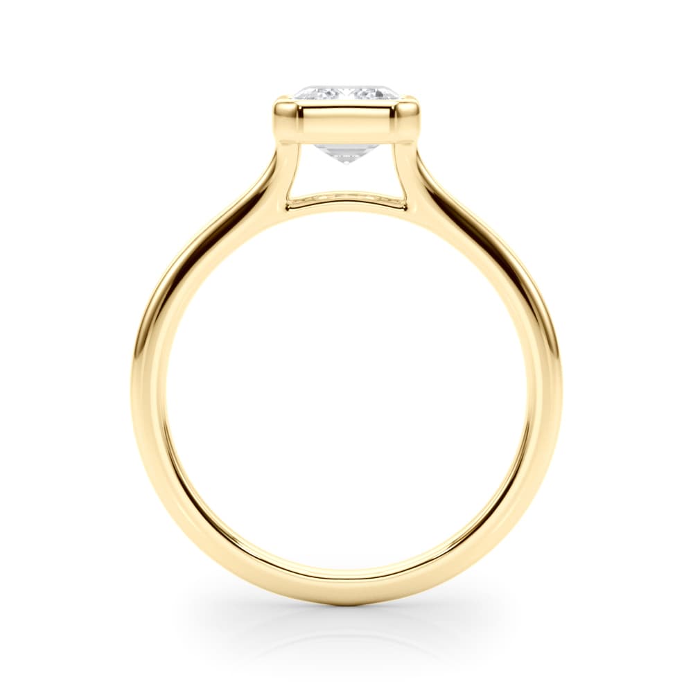Bezel Set Emerald Cut Solitaire Engagement Ring, style 85415, Side view in yellow gold
