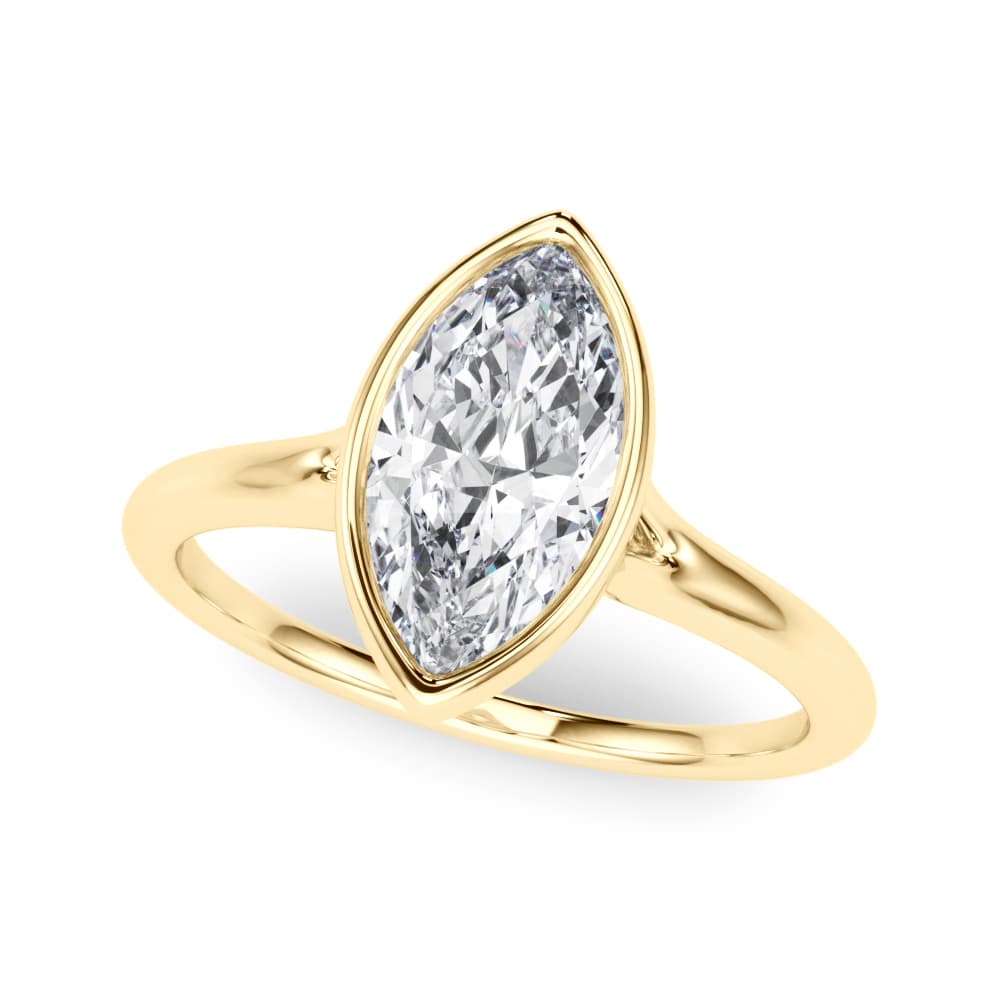 Bezel Set Marquise Solitaire Engagement Ring, style 85416, Front view in yellow gold