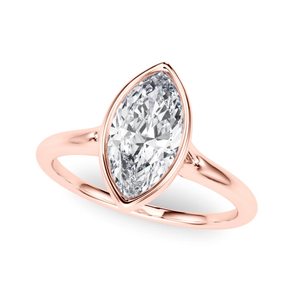 Bezel Set Marquise Solitaire Engagement Ring, style 85416, Front view in rose gold