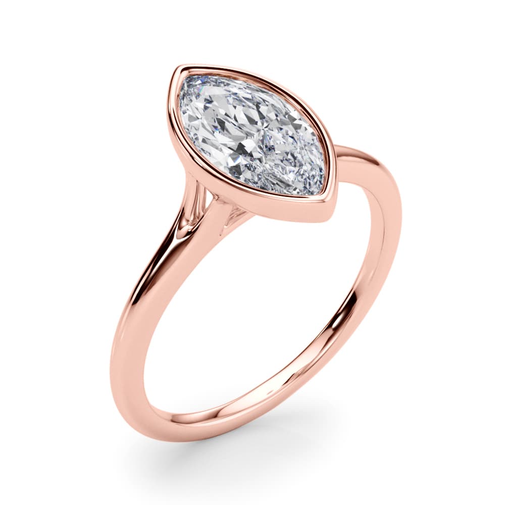 Bezel Set Marquise Solitaire Engagement Ring, style 85416, Angle view in rose gold