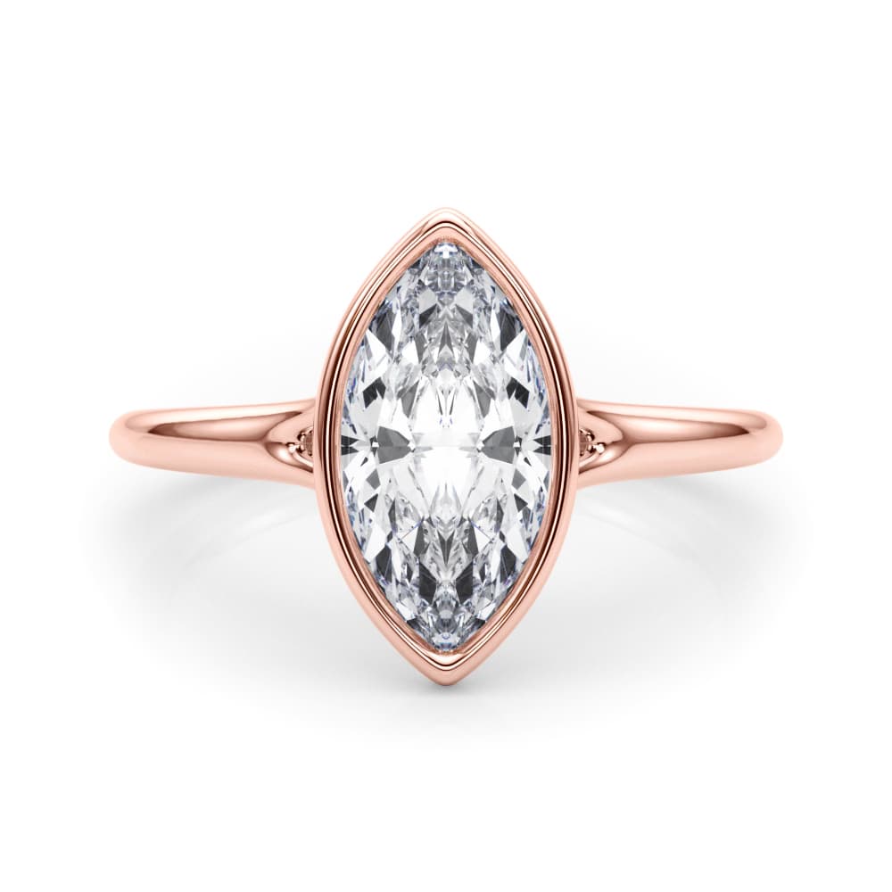 Bezel Set Marquise Solitaire Engagement Ring, style 85416, On hand view in rose gold