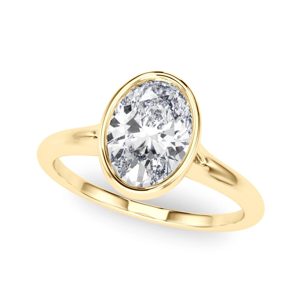 Bezel Set Oval Solitaire Engagement Ring, style 85417, Front view in yellow gold