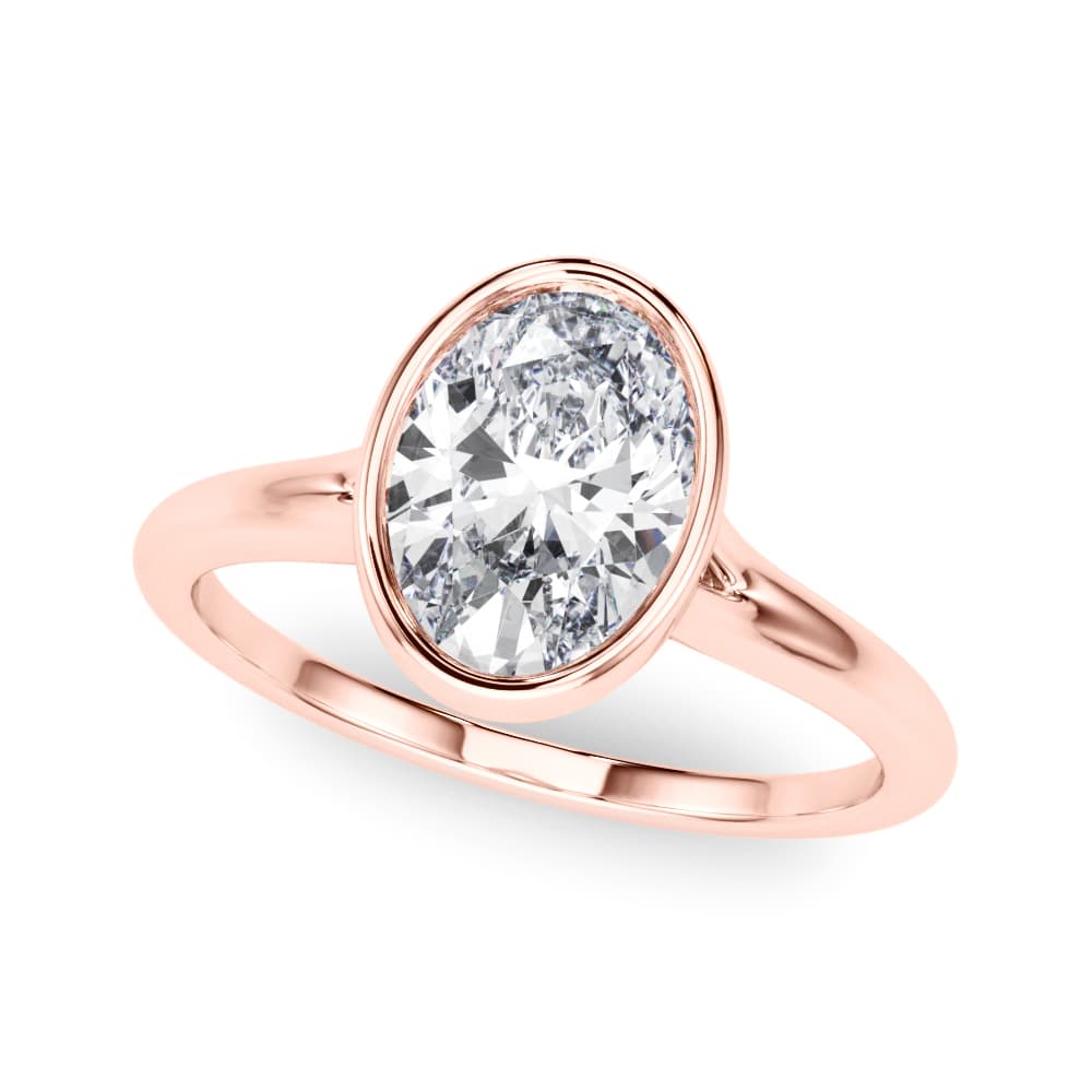 Bezel Set Oval Solitaire Engagement Ring, style 85417, Front view in rose gold