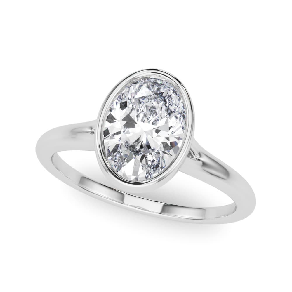 Bezel Set Oval Solitaire Engagement Ring — style 85417 in 10k White Gold