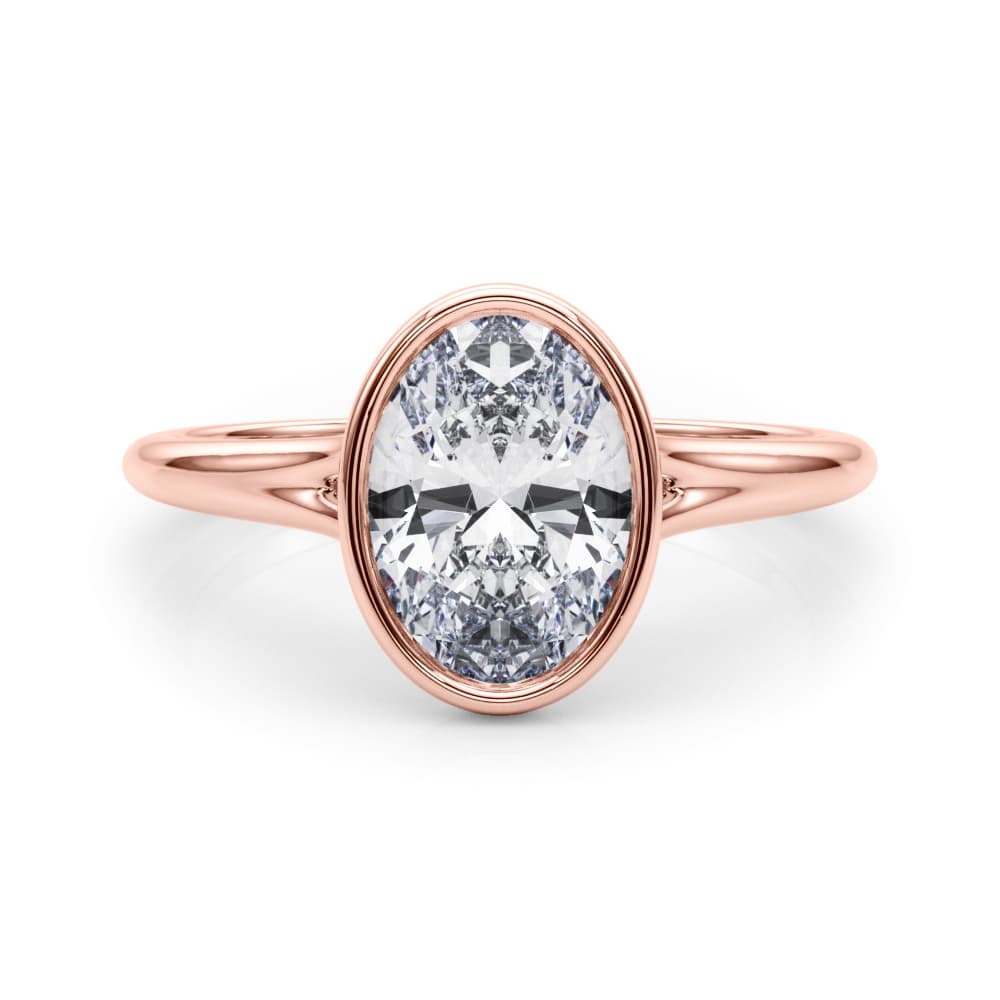 Bezel Set Oval Solitaire Engagement Ring, style 85417, On hand view in rose gold