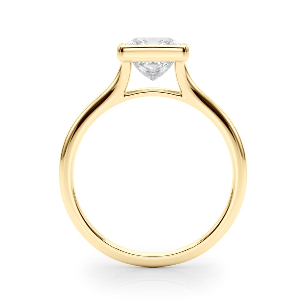 Bezel Set Princess Cut Solitaire Engagement Ring, style 85418, Side view in yellow gold