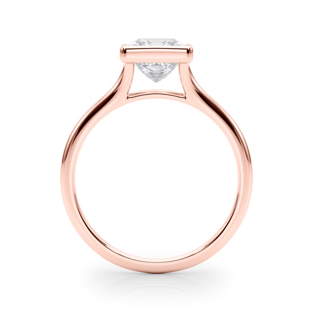 Bezel Set Princess Cut Solitaire Engagement Ring, style 85418, Side view in rose gold