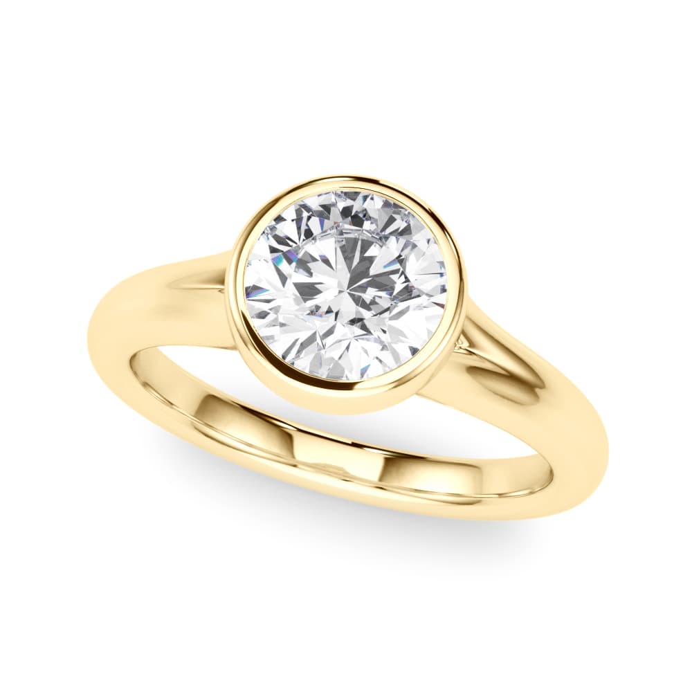 Round Bezel Set Solitaire Engagement Ring, style 85420, Front view in yellow gold