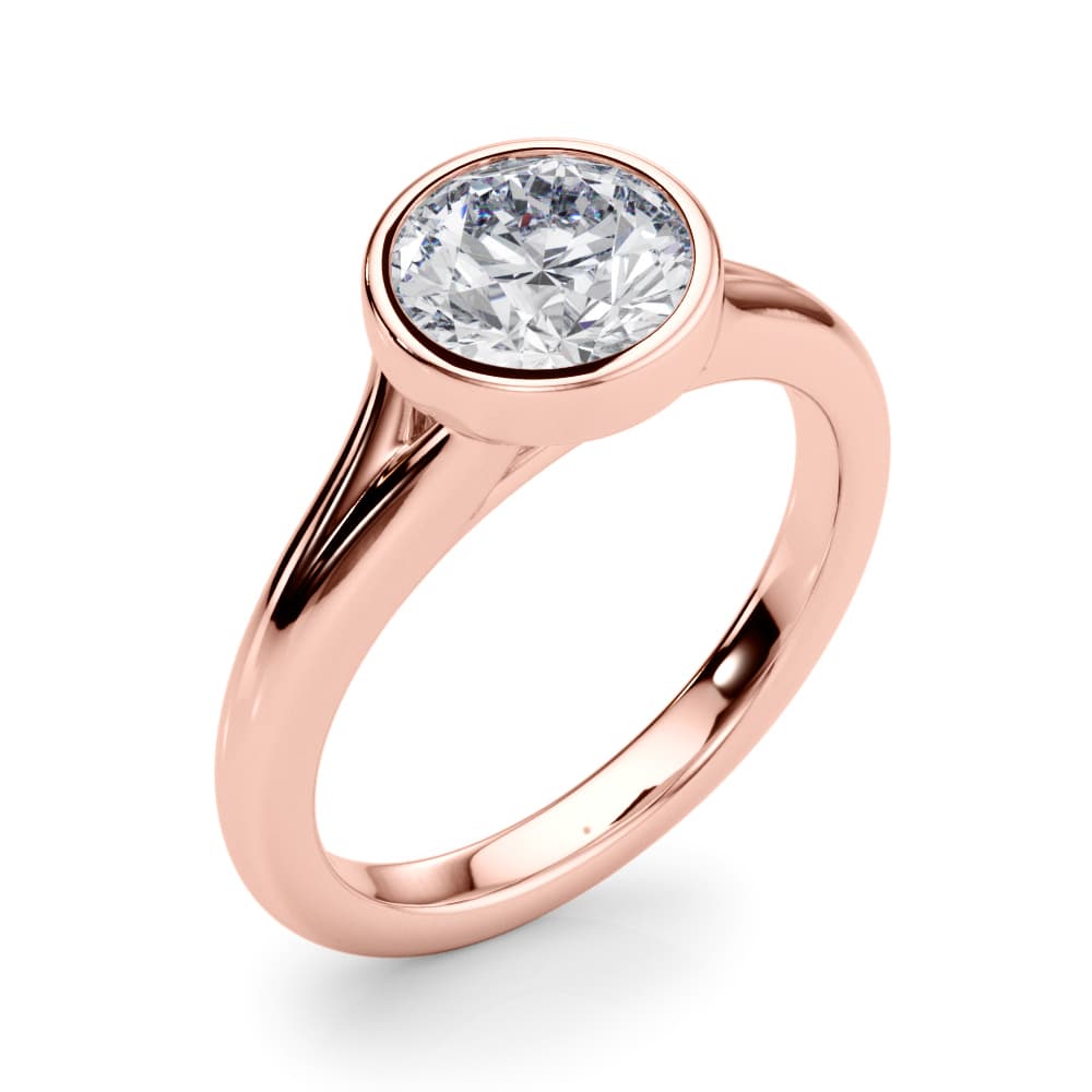 Round Bezel Set Solitaire Engagement Ring, style 85420, Angle view in rose gold