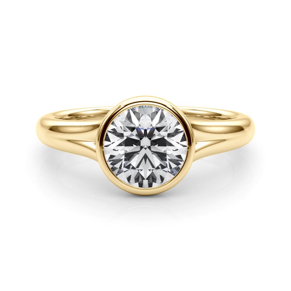 Round Bezel Set Solitaire Engagement Ring, style 85420, On hand view in yellow gold